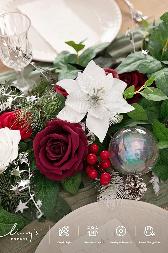 Artificial Flower Eucalyptus Garland 6-Foot Red Table Runner
