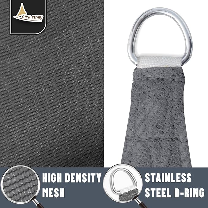 LOVE STORY Custom Size 10'x20'x22.4' Dark Grey Sun Shade Sail Right Triangle - Image 5