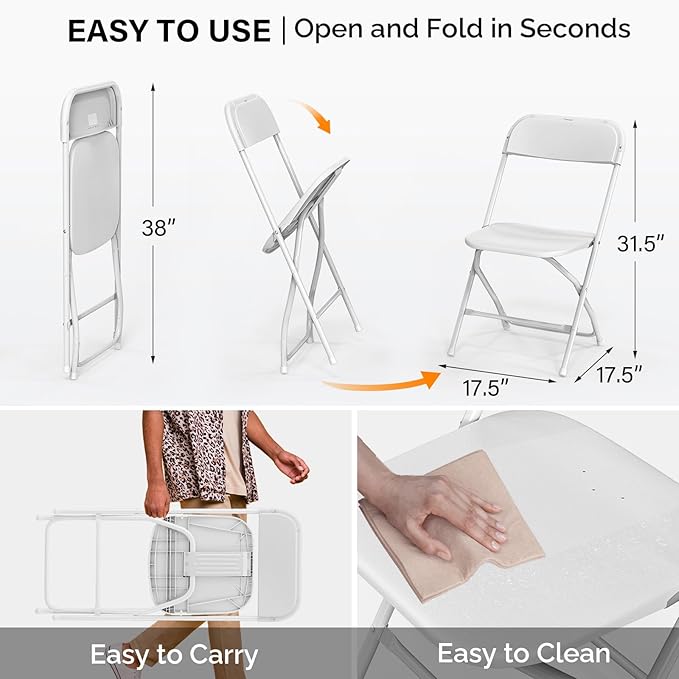 VINGLI 12 Pack White Plastic Folding Chair, Indoor Outdoor Portable Stackable - Image 3