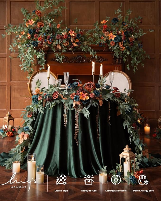 Artificial Flower Garland 6 Ft Dark Teal and Burnt Orange Eucalyptus