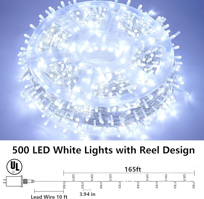 String Lights 500 LED White 165ft Outdoor Waterproof