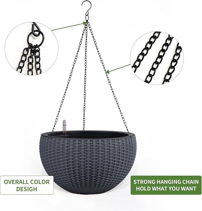 Dexceder 10.5 Inch Large Self Watering Hanging Planters Indoor Outdoor - Image 5