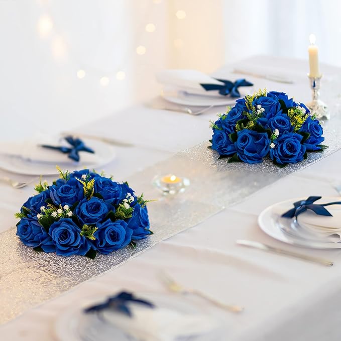 Artificial Flower Balls, Royal Blue Silk Roses for Centerpieces