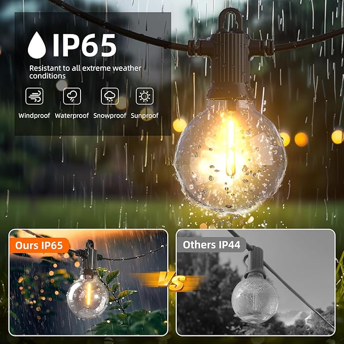 String Lights 150FT Warm White LED, IP65 Waterproof, Shatterproof