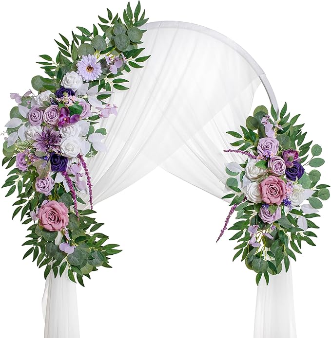 Artificial Flowers Swag Set, Purple Dahlia and Rose, 40 x 14 Inch