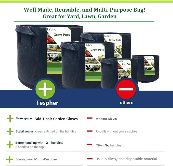 3-Pack 50 Gallon Thickened Plant Grow Bags Large Heavy Duty Fabric Plant Pots - Image 7
