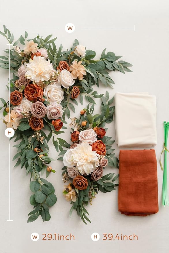 Artificial Flowers Kit for Wedding Arch, Terracotta Silk Swags and Drapes