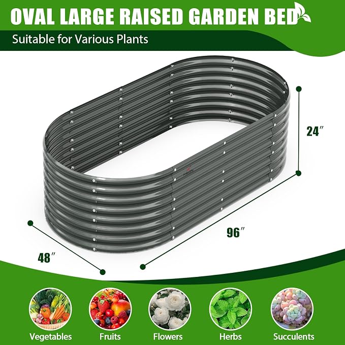 A ANLEOLIFE 8X4X2 ft Galvanized Raised Garden Beds Outdoor, Oval Large Metal - Image 3