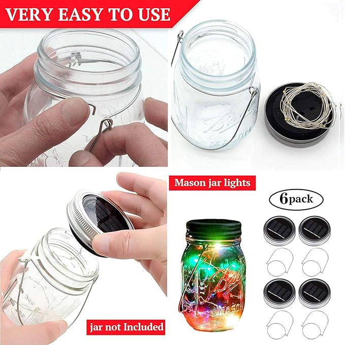 String Lights for Mason Jars, Solar, 6 Pack, 30 LEDs