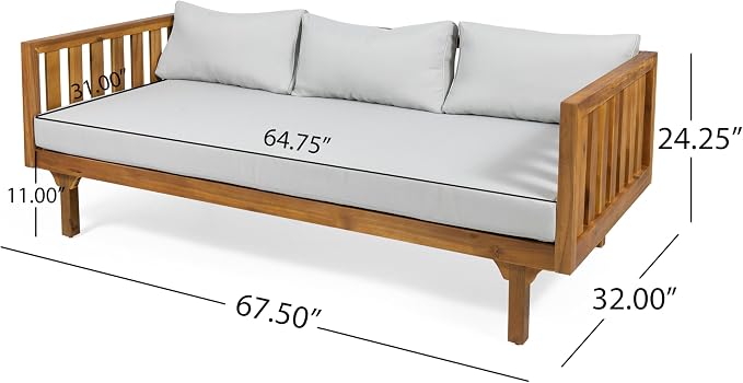 Merax Outdoor Acacia Wood Conversation Set, 3-Seat Loveseat Sofa w/Coushion and - Image 3