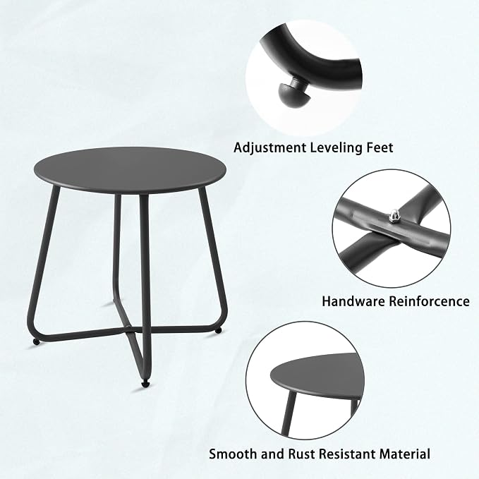 Outdoor Table Small Patio Side Table, Round Metal Side Table, Weatherproof - Image 4