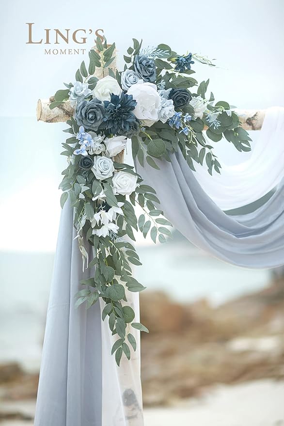 Artificial Flower Arch Swag Kit, Dusty Blue Silk, 4-Piece Set