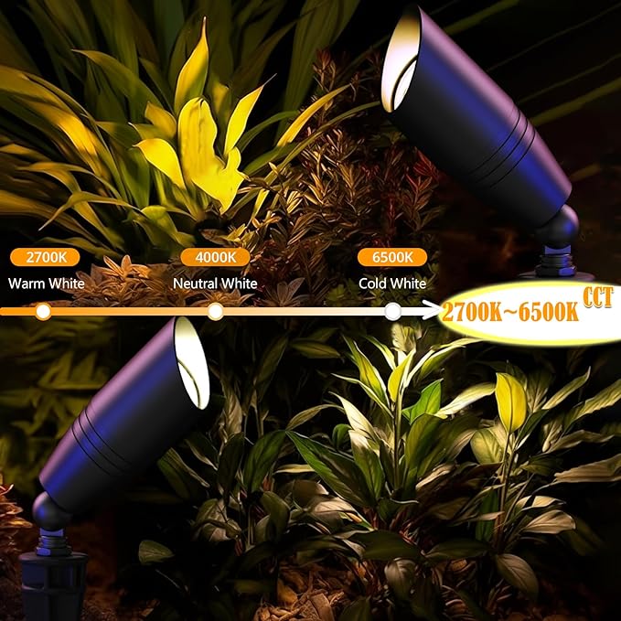 Outdoor Spotlights, 5W RGB+CCT MR16 Bulbs, Die-Cast Aluminum, 12V