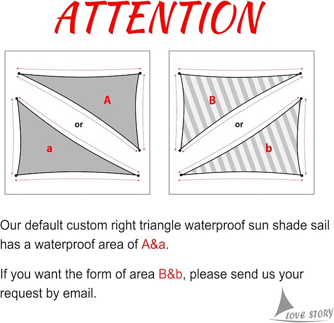LOVE STORY RightTriangle 12'x12'x17' Waterproof Sun Shade Sail Canopy UV Block - Image 2