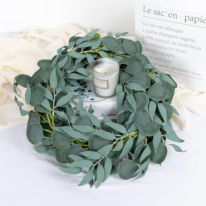 Artificial Plants Greenery Garland, 5 Pack Green Eucalyptus, 6.56 Ft Each