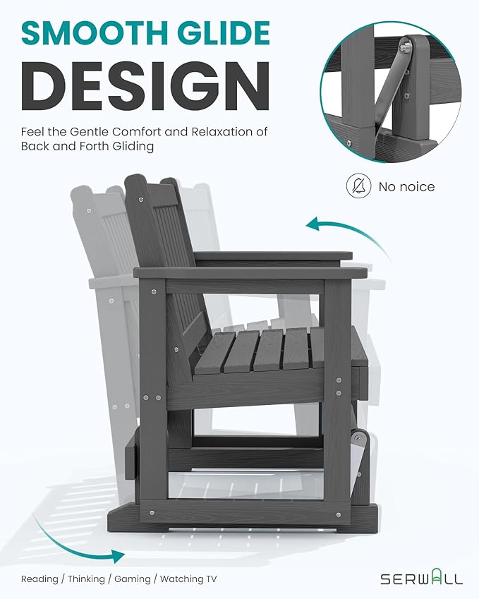 SERWALL Outdoor Glider Bench Set of 2, HDPE Weather-Resistant Swinging Bench - Image 4
