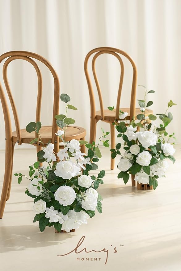 Artificial Flower Arrangements, 4 Pack, 17.5 Inch Tall, White and Sage