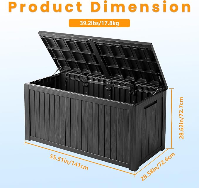 Outdoor Storage Box Waterproof, 200 Gallon Lockable Resin Large Deck Box - Image 2