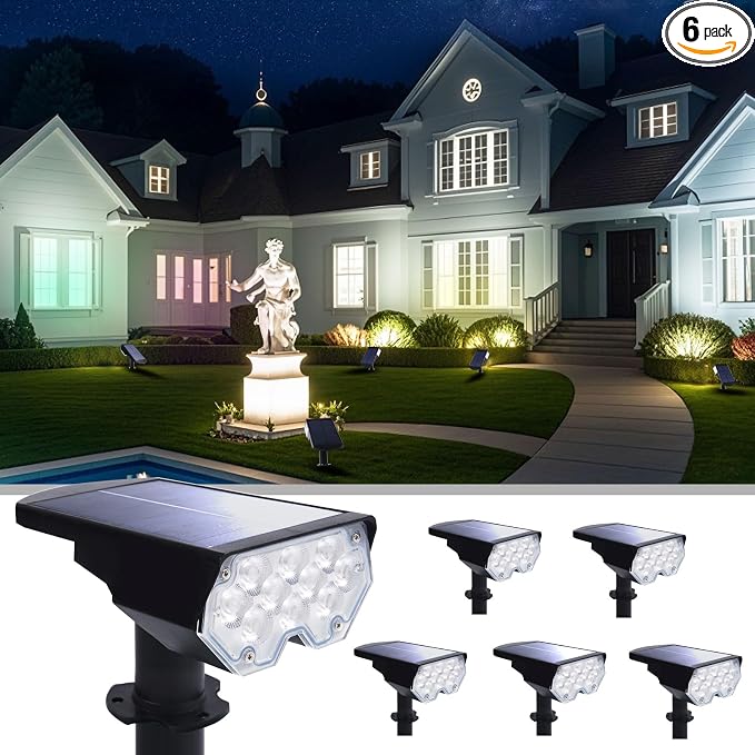 6 Pack Solar Powered Outdoor Spot Lights Outside Waterproof 20 LEDs Landscape by Polighty