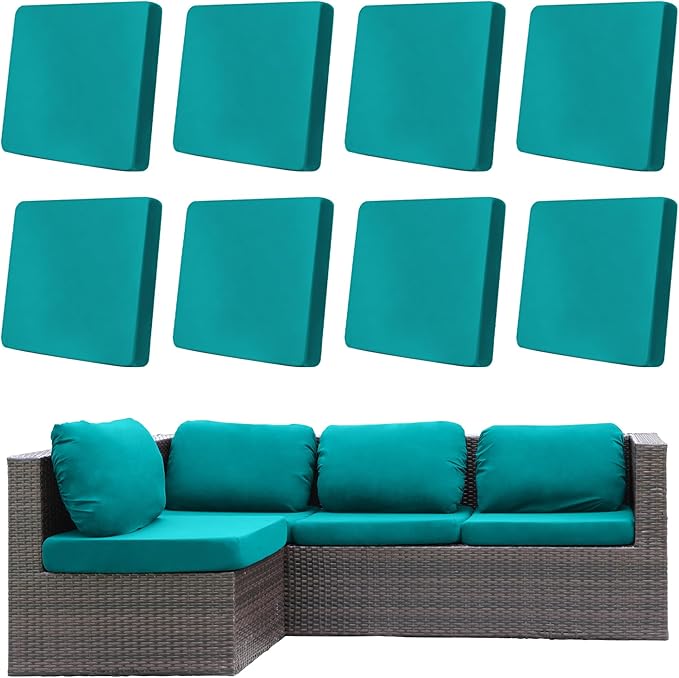 Cushion Covers 8 Pack Peacock Blue Stretch Fit for Patio Furniture