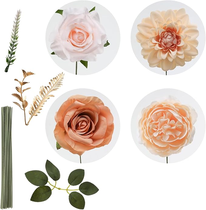 Artificial Flowers Set of 17 Silk Blooms with Stems in Nude