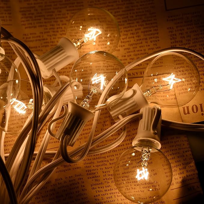 String Lights 25 ft Waterproof G40 Edison Bulbs with 2 Spares
