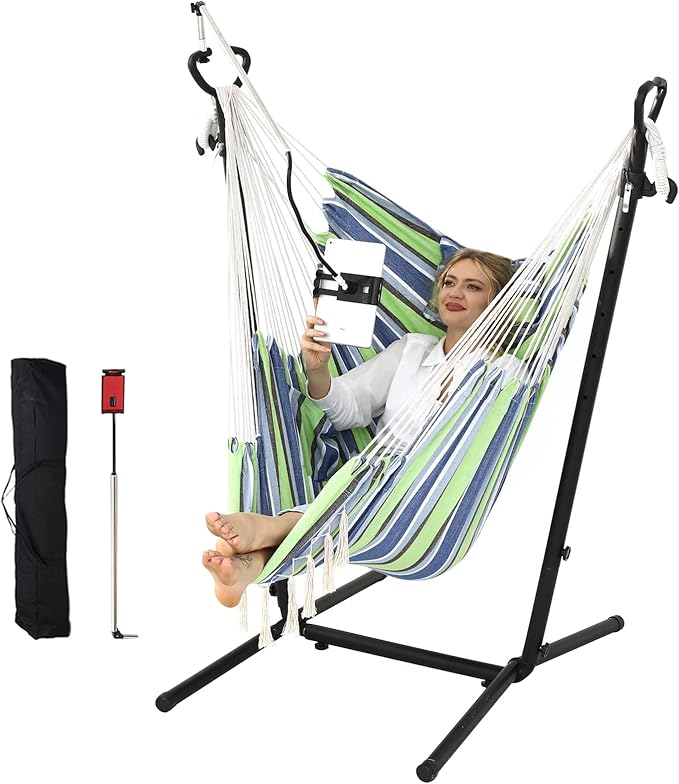 ZEYU Hammock Chair with Stand Double Hammock Chair Bohemian Style with Tassel by ZGZEYU