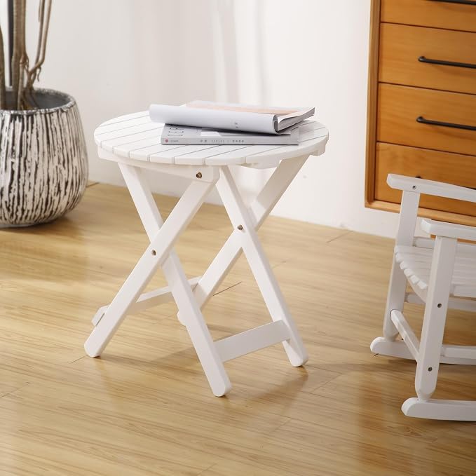 Outdoor Small Round Folding Side Table, Foldable Wooden End Tables - Image 2