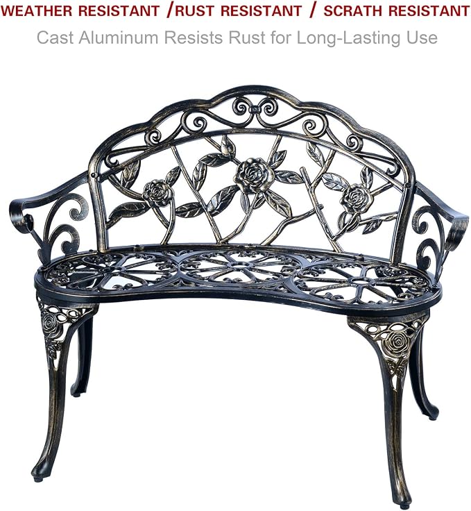 Patio Balcony Bench Double Seat, Anti-Rust Cast Aluminum Patio Garden Bench - Image 4