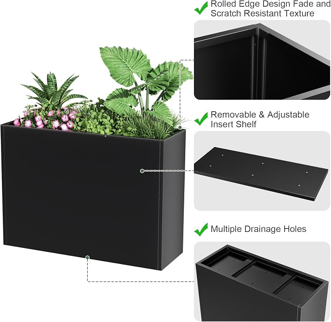 Metal Large Planter Box 30" L x 12" W x 24" H, Heavy Duty Tall Rectangle - Image 3