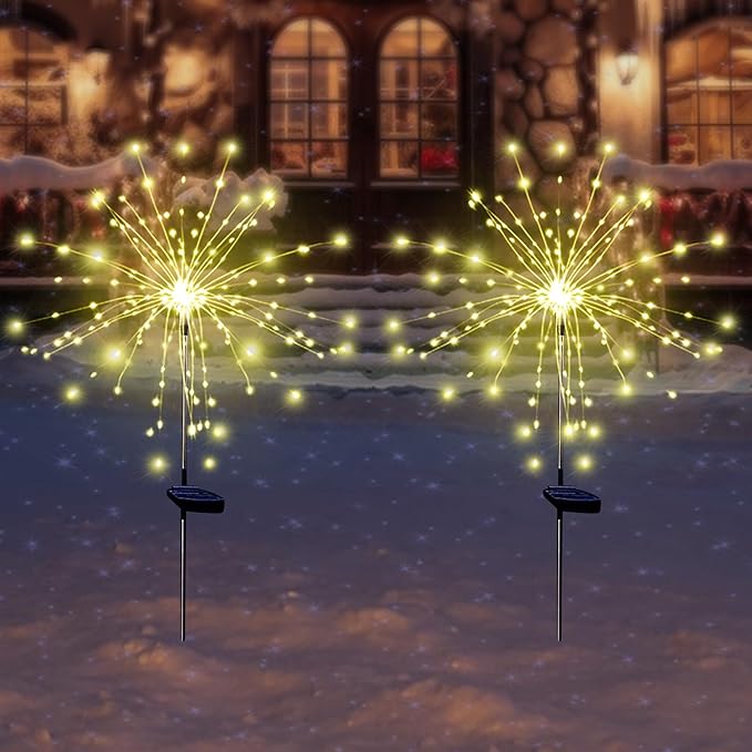 Solar Garden Firework Lights Outdoor Waterproof 6 Pack Solar Powered Art Stake - Image 3