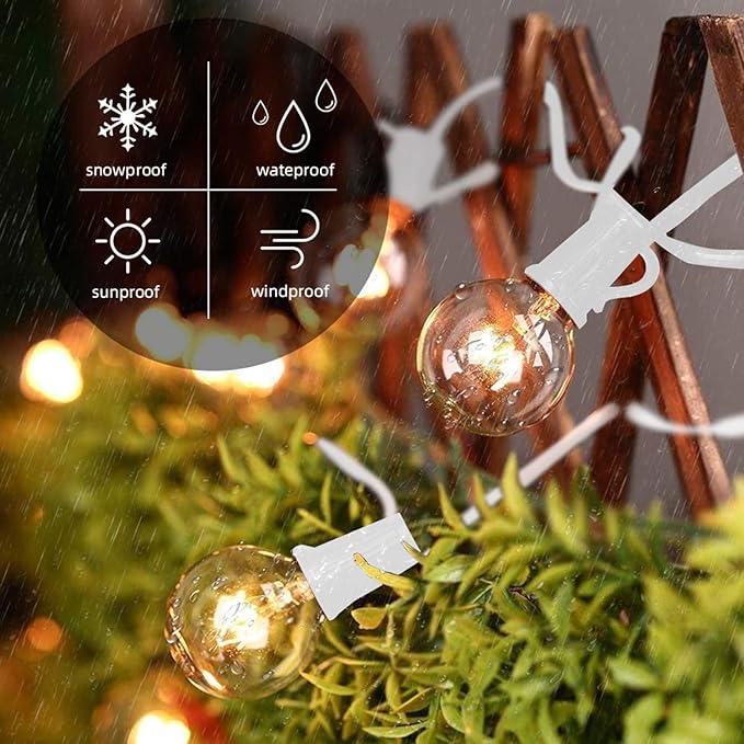 String Lights 25 ft Waterproof G40 Edison Bulbs with 2 Spares