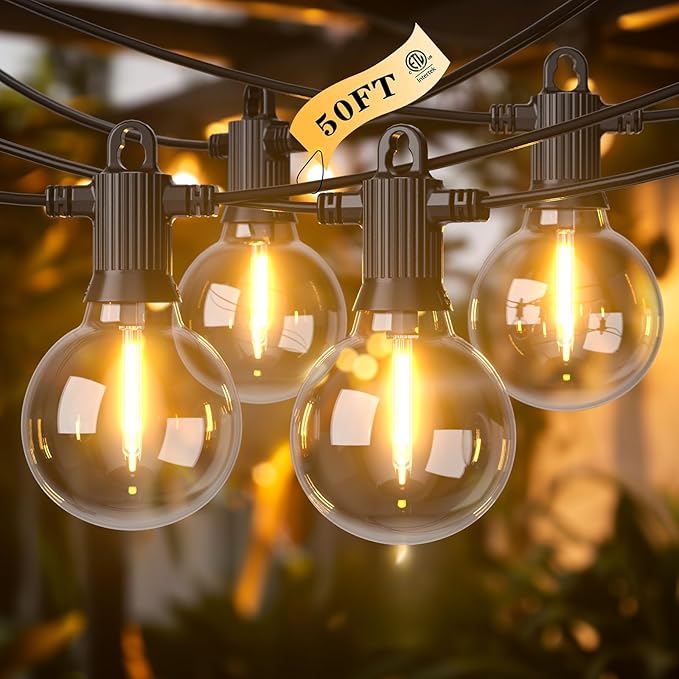 String Lights 50 FT Black LED Patio Lights with Shatterproof G40 Bulbs
