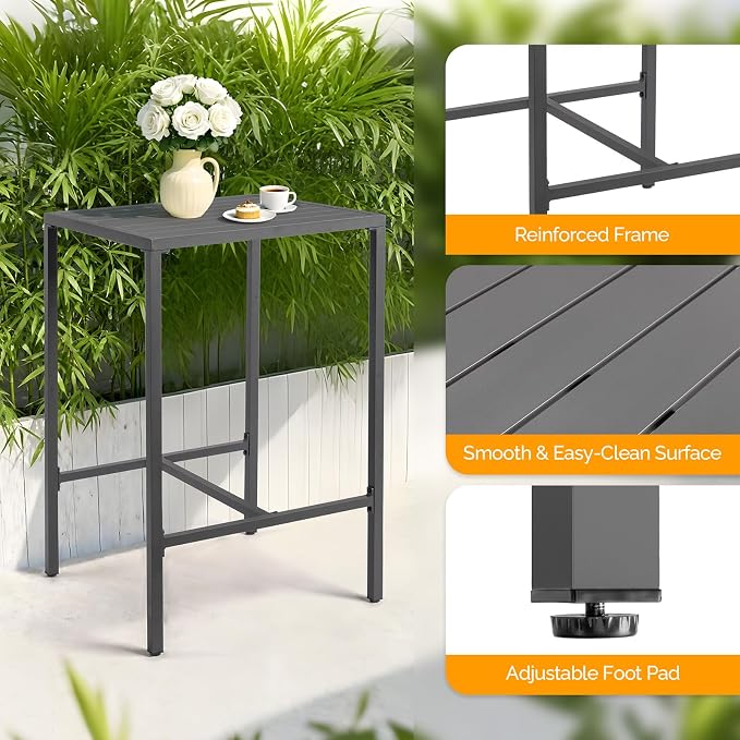 VINGLI 27 Inch Outdoor Bar Table, All-Weather Aluminum Patio Balcony Pub Table - Image 4