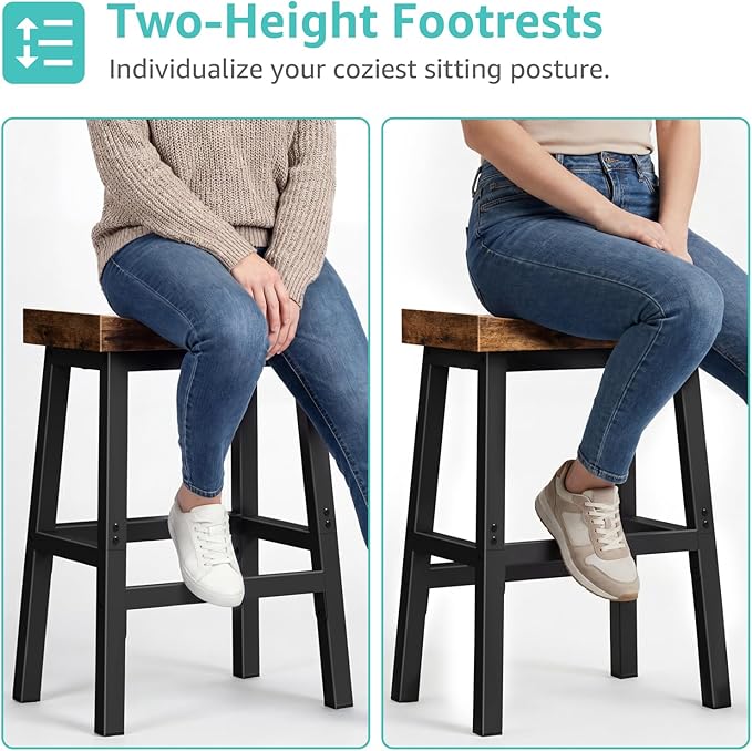 Rustic Bar Stools, 24 Inch Barstools Set of 2, Counter Height Stool - Image 5