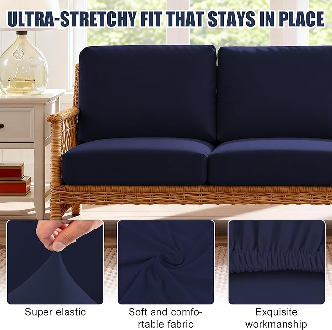 Sofa Covers for Patio Cushions, Navy Stretch Fit, Set of 4