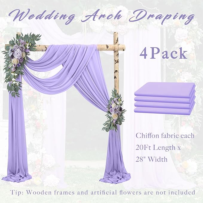 Outdoor Curtains: Lilac Chiffon Wedding Arch Drapes, 4 Panels, 20 Ft
