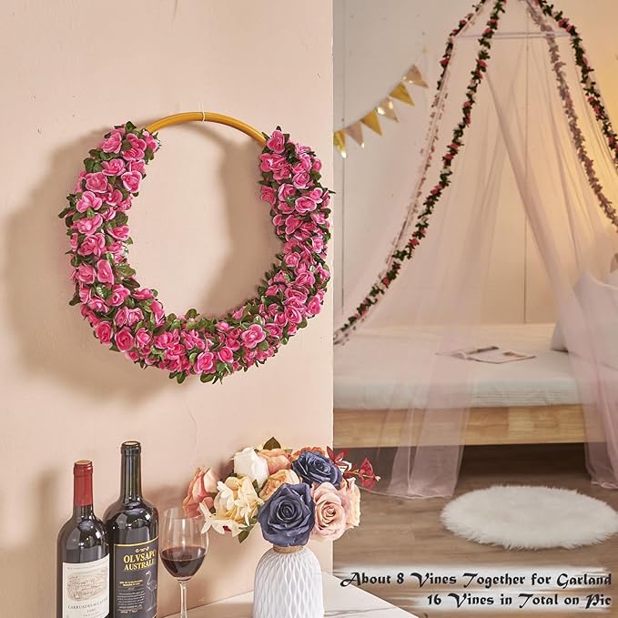 Artificial Flowers Spring Magenta Silk Rose Garland, 8 Vines at 8.2 ft