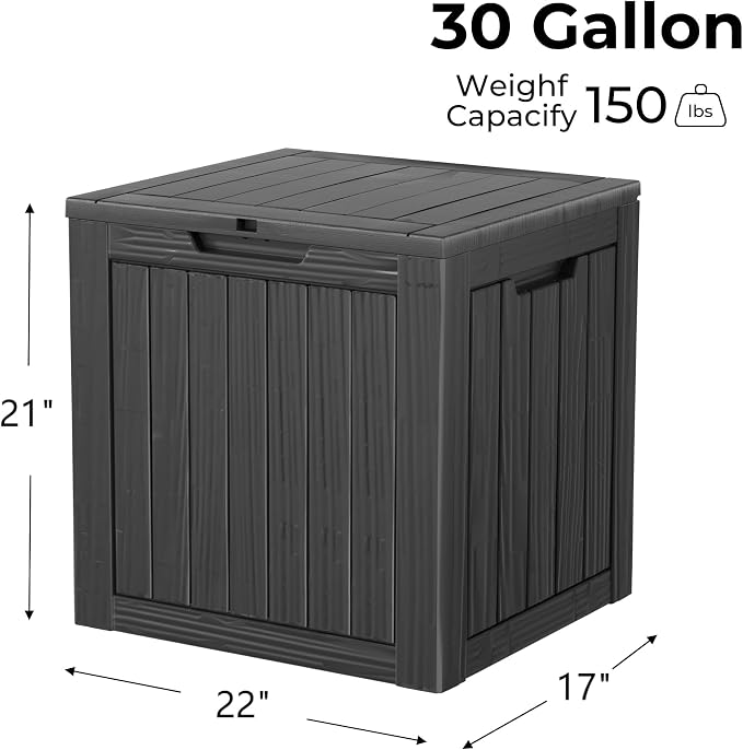 Outdoor Storage Box, 30 Gallon Black Resin Deck Box with Lockable Latches