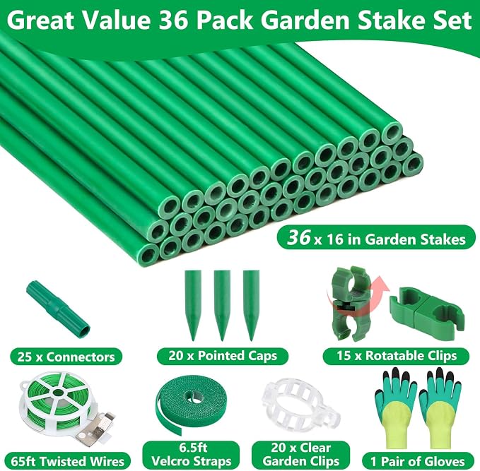 Lezmarket 36 Pack Garden Stakes, Plant Support Stakes, DIY 4ft 5ft 6ft 7ft - Image 2