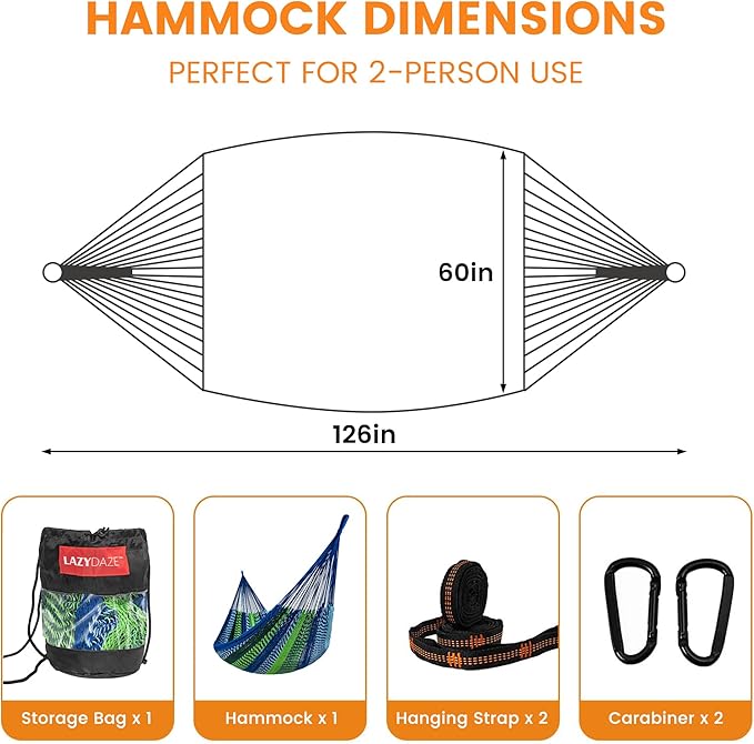 Lazy Daze Hammocks Handwoven Mayan Hammock, 10.5 FT Soft Rope Double Hammocks - Image 6