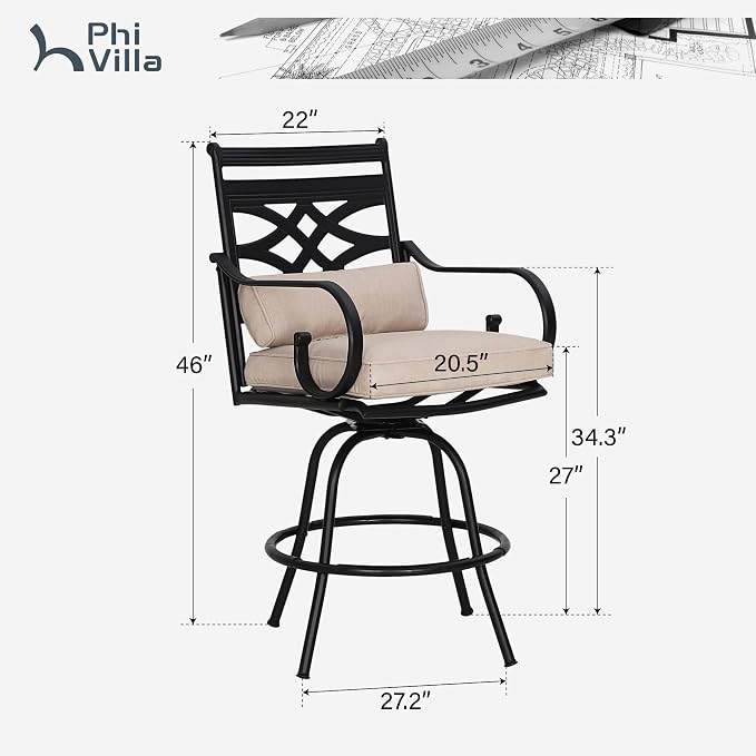 PHI VILLA Outdoor Swivel Bar Stools Set of 6，Patio Counter Height Bar Chairs - Image 2