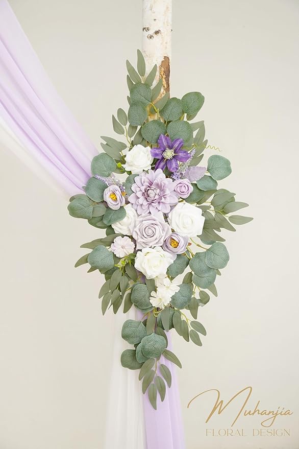 Artificial Flowers Arch Kit, 4-Piece Light Purple Silk Floral Swag Set