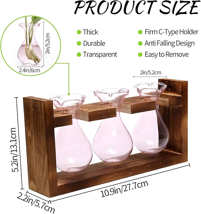Terrarium Propagation Station, Pink Borosilicate Glass, 3 Bulbs