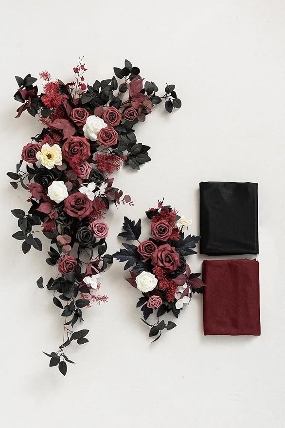 Artificial Flowers Wedding Arch Kit, Black and Burgundy, 4-Piece Set