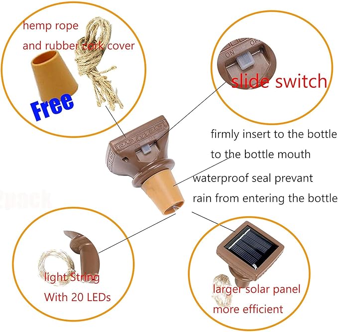 Solar Wine Bottle Lights, 12 Pack Copper Fairy String Lights in 3 Colors