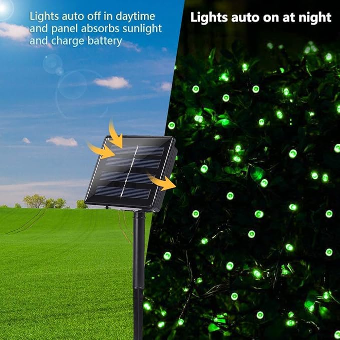 String Lights, Green 72ft Solar Outdoor Lights with 8 Modes