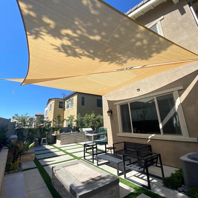SUNLAX Sun Shade Sail 15' x 15' x 15' Sand Rectangle Canopy Sail Shade Cover UV by SUNLAX