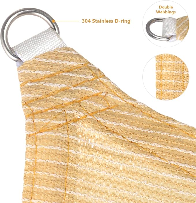 Eden's Decor Straight Flat-Edged Sun Shade Sail Rectangular 14' x 16' Beige - Image 2