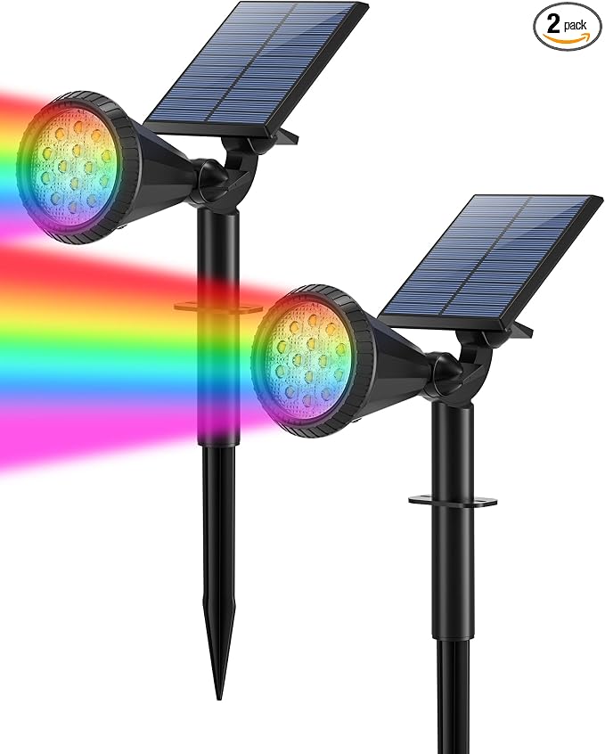 Color Changing Solar Spot Lights Outdoor Waterproof 180° Adjustable Colored RGB by TadyrealSolarLights
